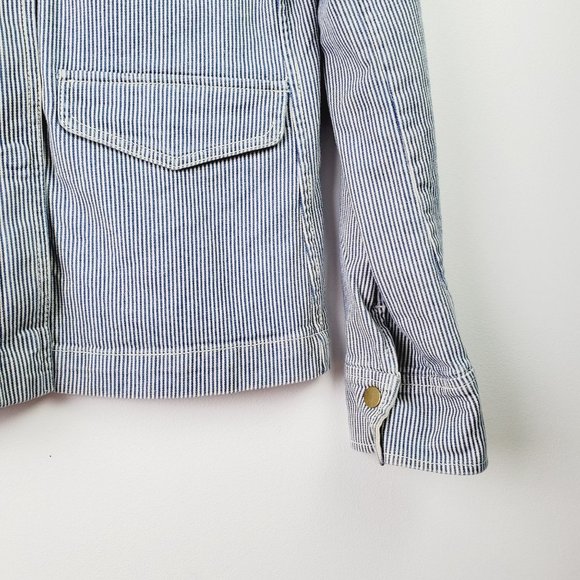 Ann Taylor Loft Denim Pin Stripe Conductor's Jacket Sz Small - Picture 7 of 12
